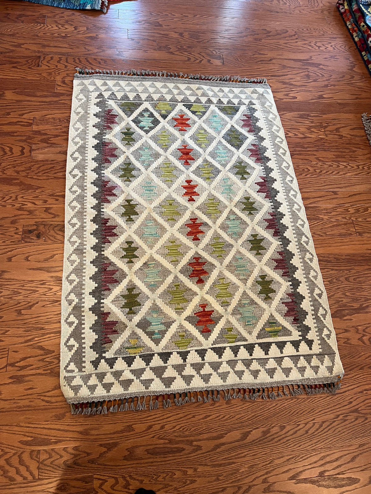 Afghan handwoven medium area rug / carpet 5 x 3.7 FT flatweave 100% wool قالین گلم افغانی اصیل