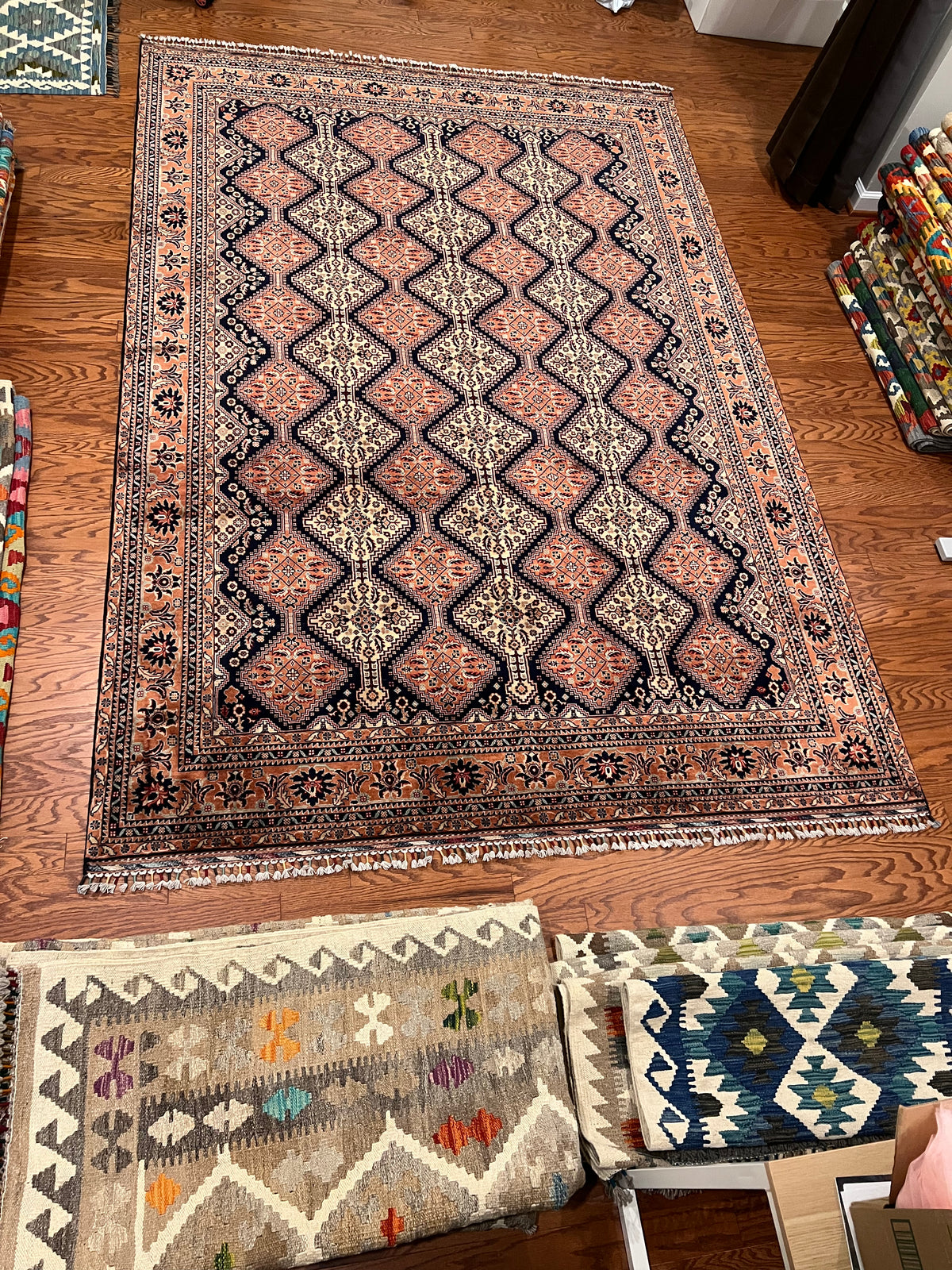 warm color Afghan handwoven luxury fine living room rug / carpet 10 x 7 FT flatweave 100% wool قالین افغانی اصیل